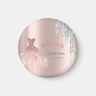 Cool Silver Glitter Drips,Dress Rose Gold Magnet