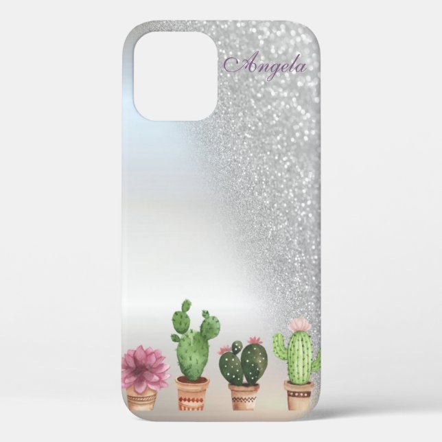 Cool Silver Glitter Ombre, Cactus Case-Mate iPhone Case (Back)