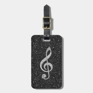 Cool silver glitter shining effects treble clef luggage tag