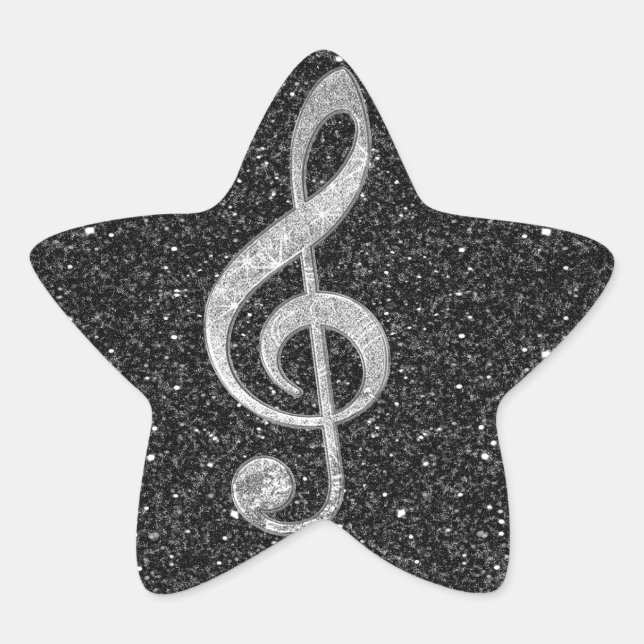 Cool silver glitter shining effects treble clef star sticker (Front)