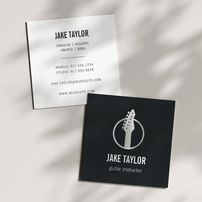Cool Silver Guitar Instructor Square Business Card (Creator Uploaded)