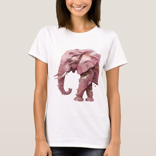 Cool Silver PINK ELEPHANT Print T-Shirt (Front)