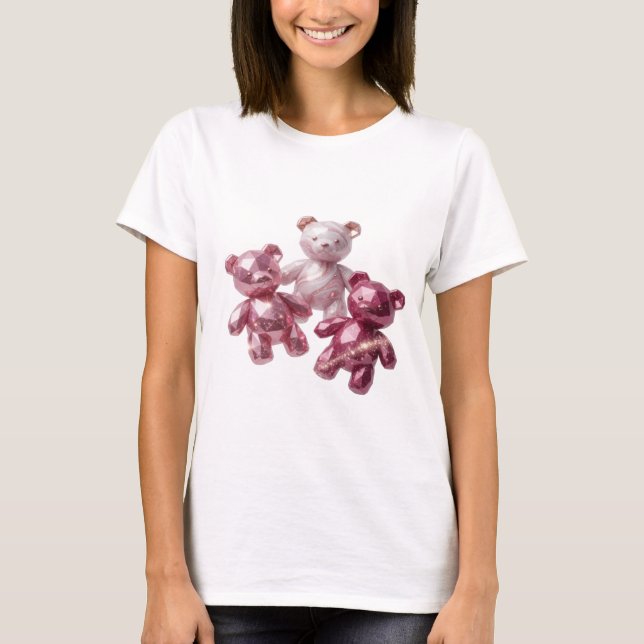 Cool Silver THREE PINK TEDDY BEARS Modern Design T-Shirt (Front)