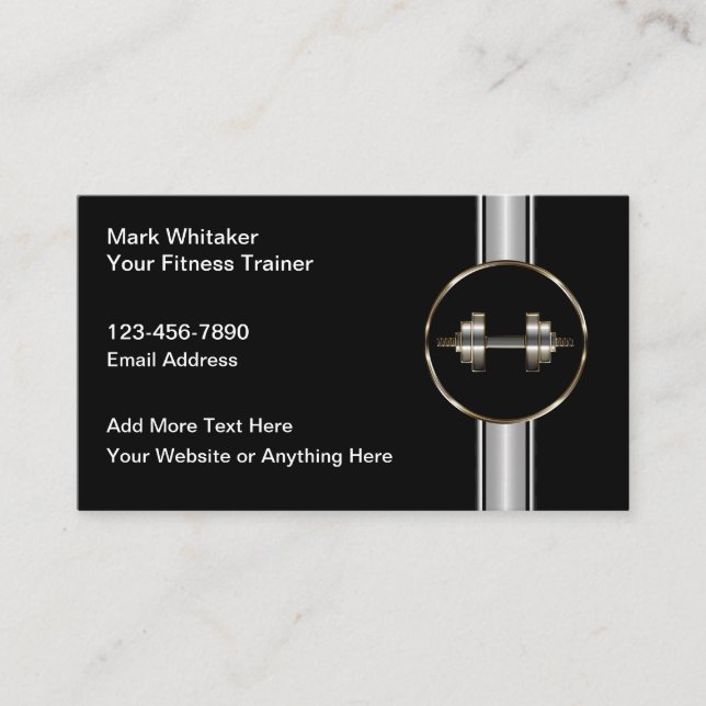 Cool Silver Tone Barbell Fitness Training Business Card (Front)