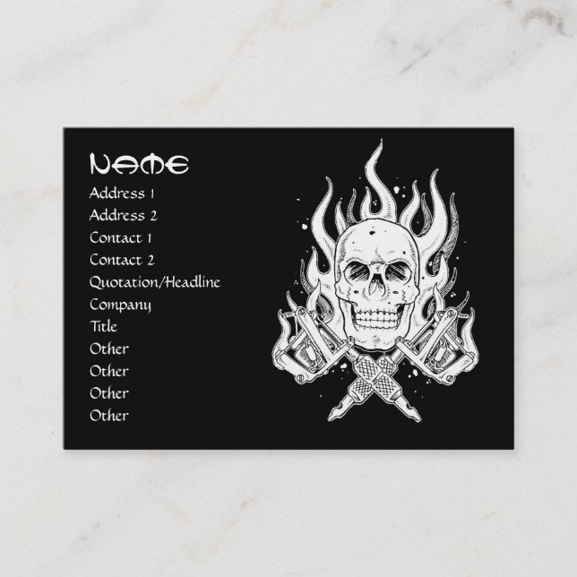 Cool simple elegant black white tribal skull tatto business card (Front)