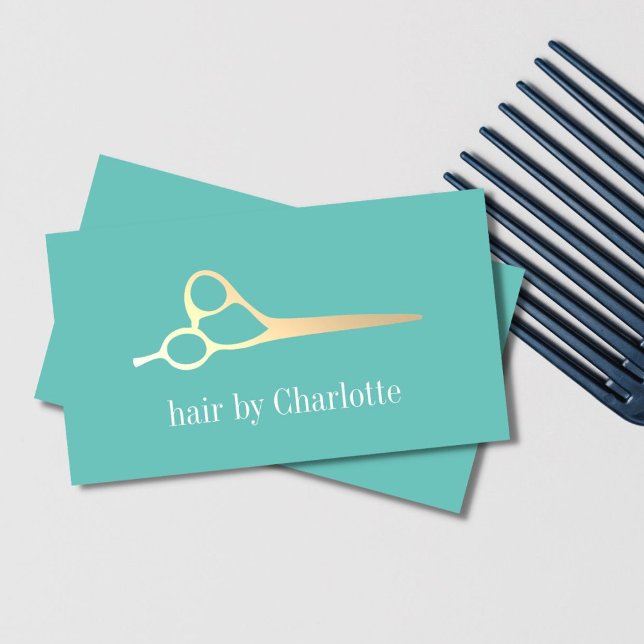 Cool Simple Green Faux Gold Scissors Hair Stylist  Business Card (Creator Uploaded)