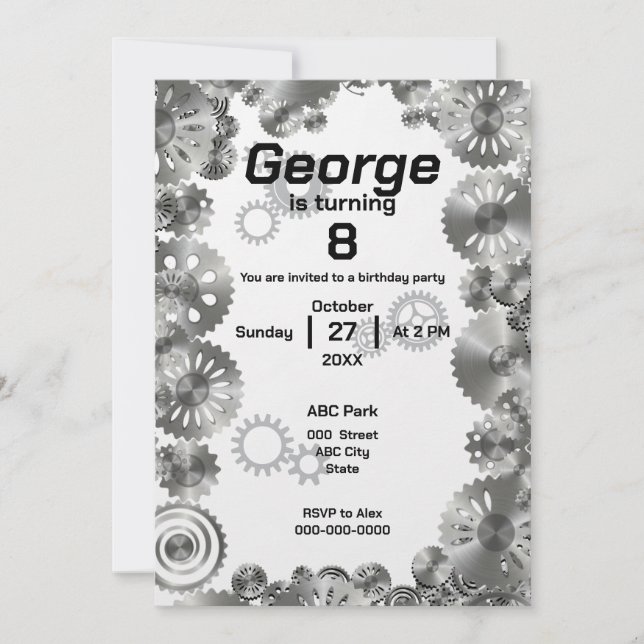 Cool Simple Mechanical Boys Birthday Invitation (Front)