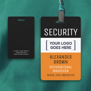 Cool Simple Orange And Black Event Logo Security  ID Badge