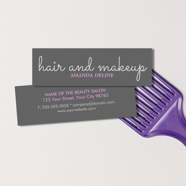 Cool Simple Stylish Grey Pink Beauty Hair Makeup Mini Business Card (Creator Uploaded)