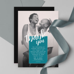 Cool Simple Unique Turquoise Photo Thank You Card