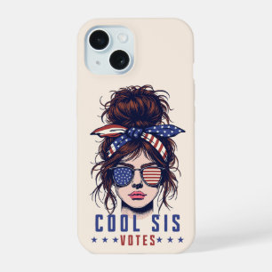 Cool Sis Votes Vintage Messy Hair Lady Election iPhone 15 Case