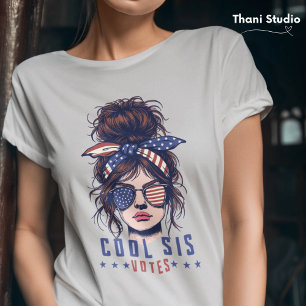 Cool Sis Votes Vintage Messy Hair Lady Election T-Shirt