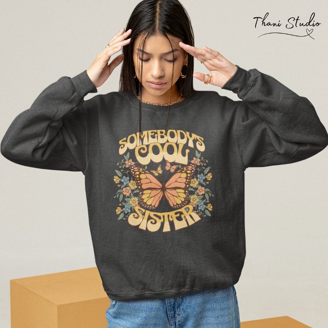 Cool Sister Butterfly Wild Flower Vintage Retro Sweatshirt (Creator Uploaded)