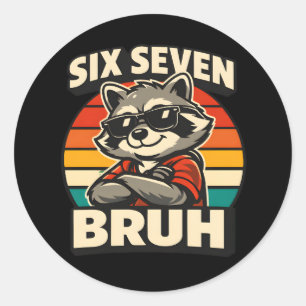 Cool Six Seven Bruh Raccoon Sarcastic Retro Animal Classic Round Sticker