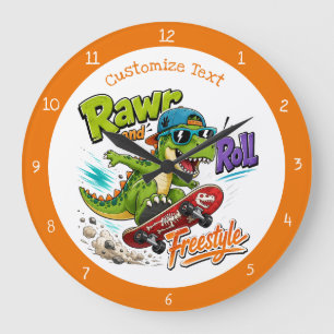 Cool Skateboard Dinosaur Kids Room Decor Large Clock
