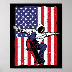 Cool Skateboard For Men Women Us Flag Skateboardin Poster