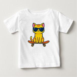 Cool Skateboarding Cat Wearing Sunglasses Cartoon  Baby T-Shirt