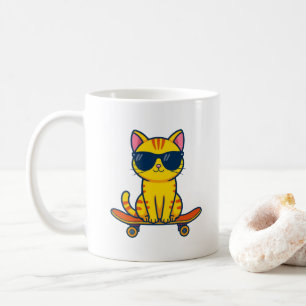 Cool Skateboarding Cat Wearing Sunglasses Cartoon  Coffee Mug