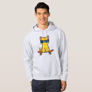 Cool Skateboarding Cat Wearing Sunglasses Cartoon Hoodie