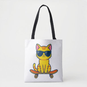 Cool Skateboarding Cat Wearing Sunglasses Cartoon  Tote Bag