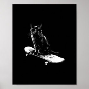 Cool Skateboarding Cat With Sungles For Men Women Poster