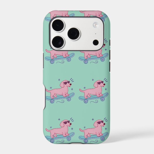 Cool Skateboarding Dachshund | Funny Dog Art (Back)