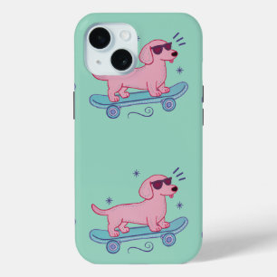 Cool Skateboarding Dachshund   Funny Dog Art iPhone 15 Case