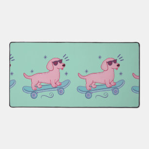 Cool Skateboarding Dachshund   Funny Dog Art Desk Mat
