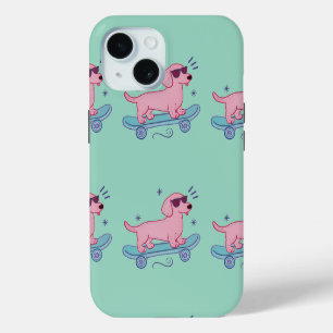 Cool Skateboarding Dachshund   Funny Dog Art iPhone 15 Case