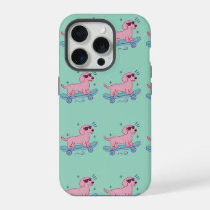 Cool Skateboarding Dachshund Funny Dog Art iPhone 15 Pro Case