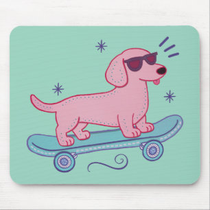 Cool Skateboarding Dachshund Funny Dog Art Mouse Pad