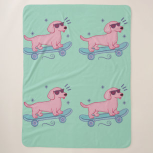 Cool Skateboarding Dachshund   Funny Dog Art Sherpa Blanket