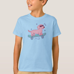 Cool Skateboarding Dachshund   Funny Dog Art T-Shirt