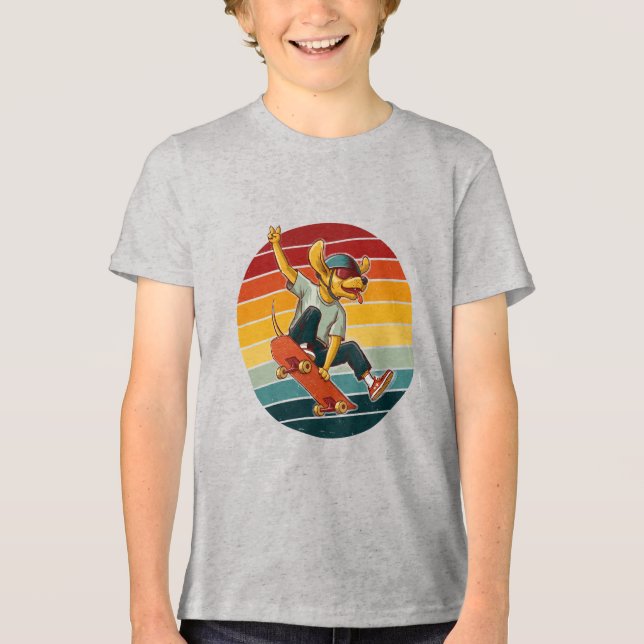 Cool Skateboarding Dog Illustration Tri-Blend Shirt (Front)