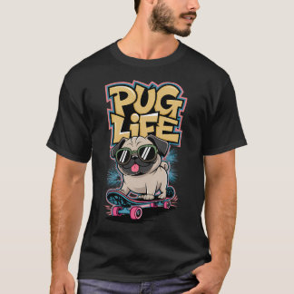 Cool Skateboarding Pug Illustration for Dog Lovers T-Shirt