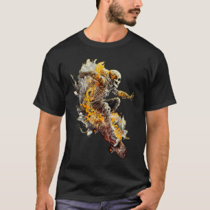 Cool Skateboarding Skeleton with Flames Fun Skateb T-Shirt