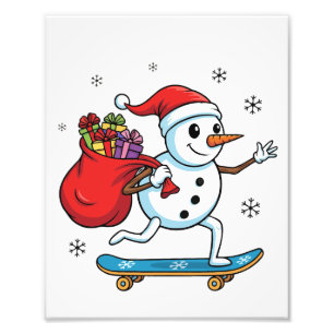 Cool Skateboarding Snowman Funny Christmas Skate Photo Print
