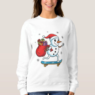 Cool Skateboarding Snowman Funny Christmas Skate Sweatshirt