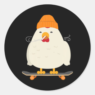 Cool Skater Chicken Skateboard  Classic Round Sticker