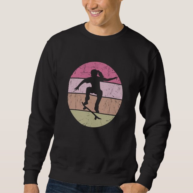 Cool Skater Girl Vintage Retro Skateboarding Skate Sweatshirt (Front)