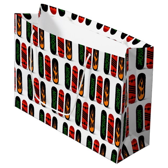 Cool Skater Skateboard Personalised Large Gift Bag (Front Angled)