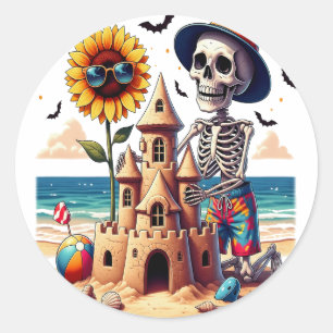 Cool Skeleton at the Beach Classic Round Sticker