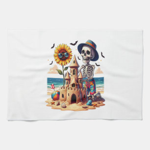 Cool Skeleton at the Beach Tea Towel
