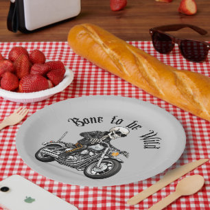 Cool Skeleton Bone to be Wild Riding a Motorcycle  Paper Plate
