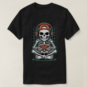 Cool Skeleton Gamer with Headset and Controller T-Shirt