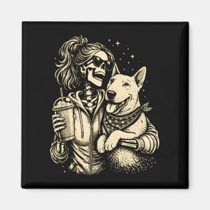 Cool Skeleton Girl With Dog - Gothic Pet Lover Magnet