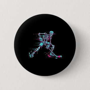 Cool Skeleton Hockey Player Retro Ice Skating Spor 6 Cm Round Badge