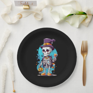 Cool Skeleton in a Top Hat Halloween Paper Plate