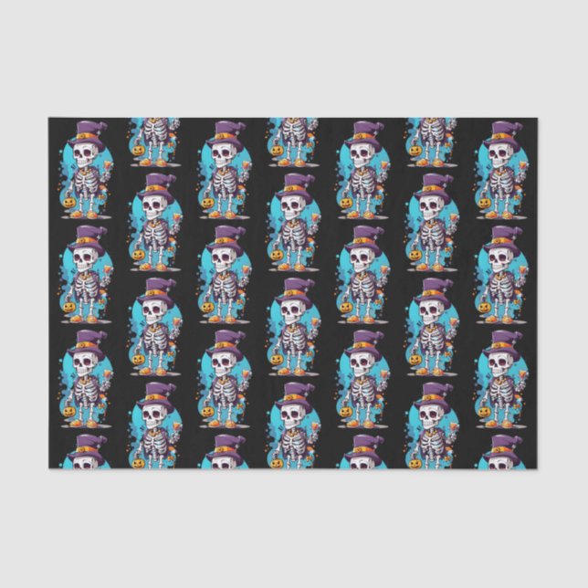 Cool Skeleton in a Top Hat Halloween Pattern Tissue Paper (Front)