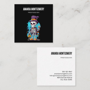 Cool Skeleton in a Top Hat Halloween Square Business Card